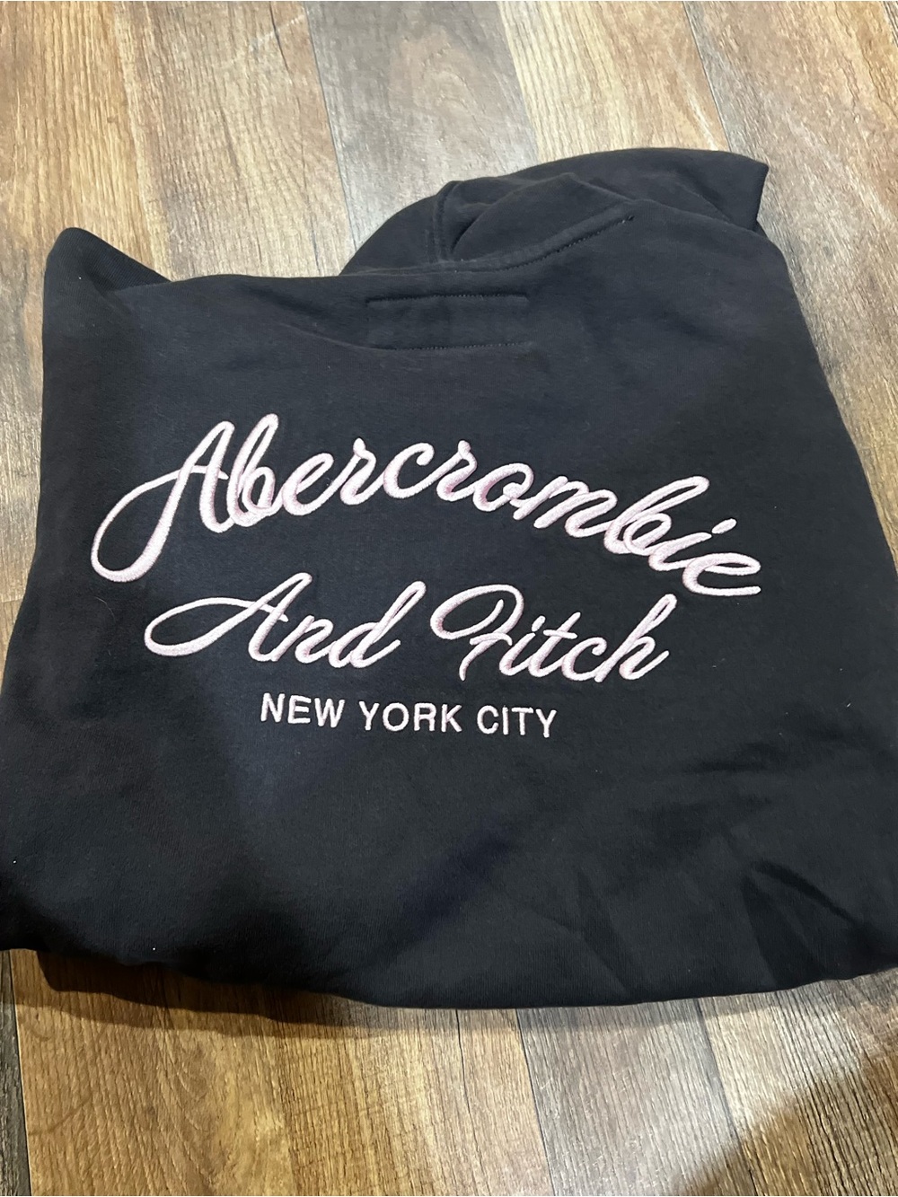 abercrombie kids Black Crewneck Hoodie with White Script Logo